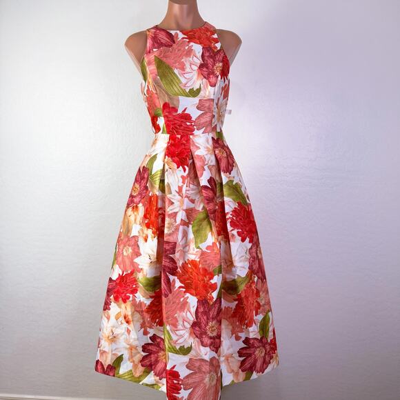Kay Unger Liberty Tea Floral Sleeveless Party Cocktail Coquette Midi Dress sz 4 - Picture 1 of 12